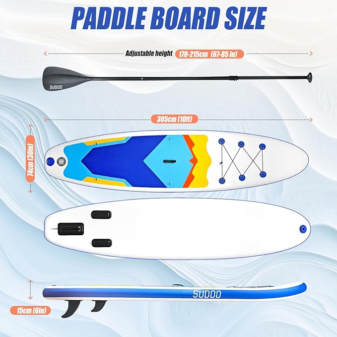 Inflatable Stand Up Paddle Board 10‘x30‘‘- Ultra-Light SUP with Backpack, Pump, Paddle, Coil Leash, 3 Fins, Repair Kit, Stable Design, Non-Slip EVA Deck for Adults & Youth