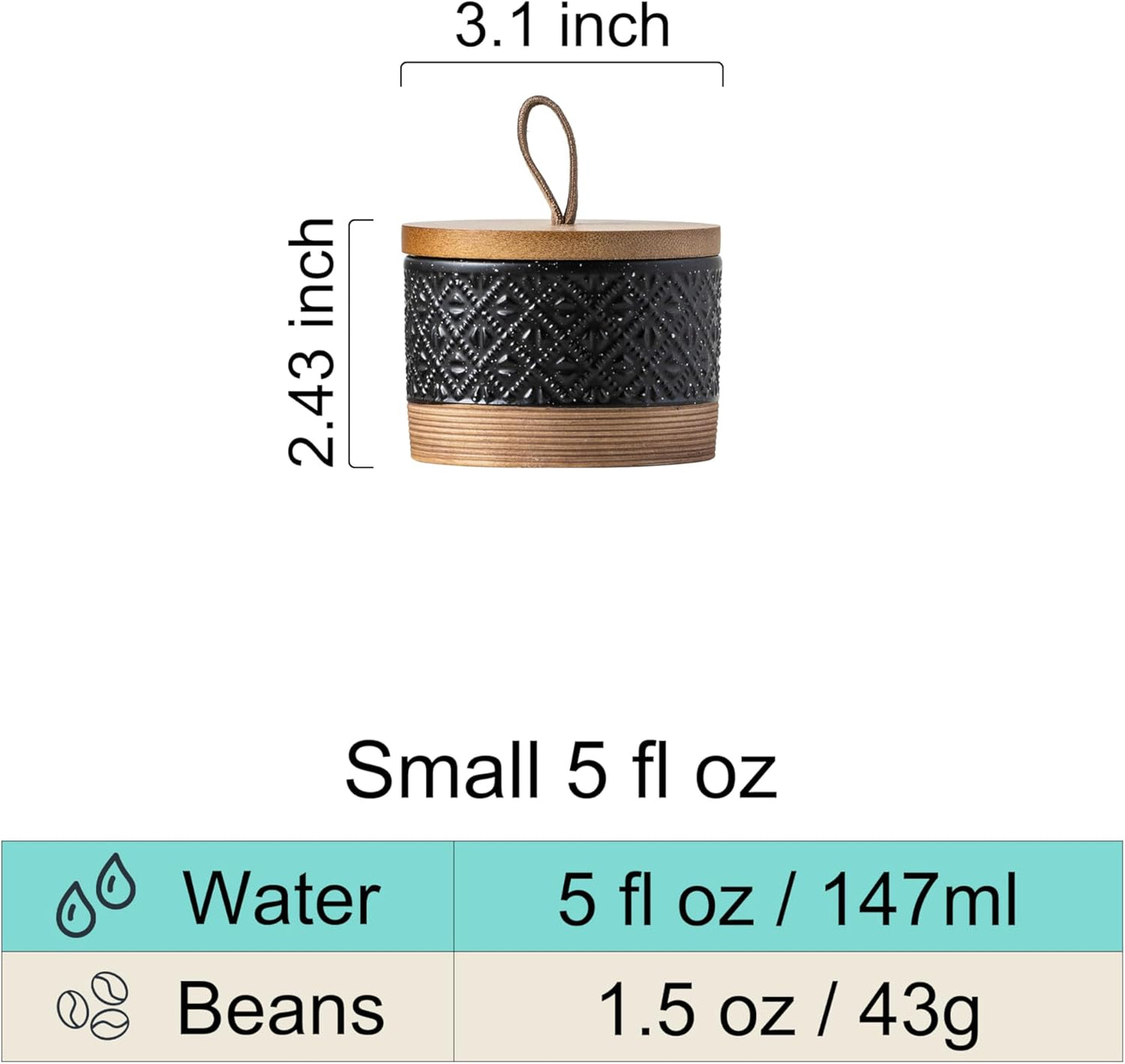 Mini Ceramic Jars with Airtight Lid, Coffee Container Canister Kitchen Food Storage Jar with Lid for Spice Sugar Tea Bag, Stackable Decorative Jars for Countertop, Pantry, Black & 5 fl.oz