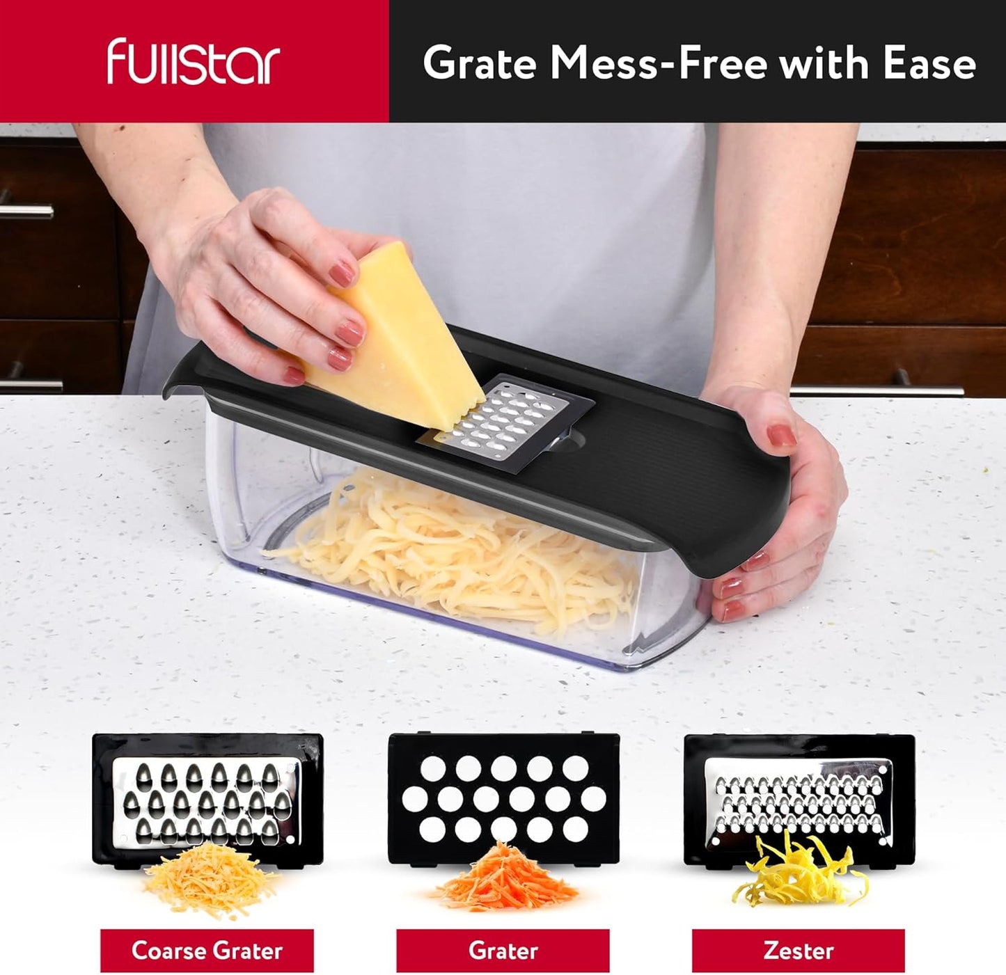 Fullstar Vegetable Chopper & Mandoline Slicer for Kitchen - Food Chopper with Container, Cheese Grater, Home Essentials & Kitchen Gadgets (All in 1, Black)