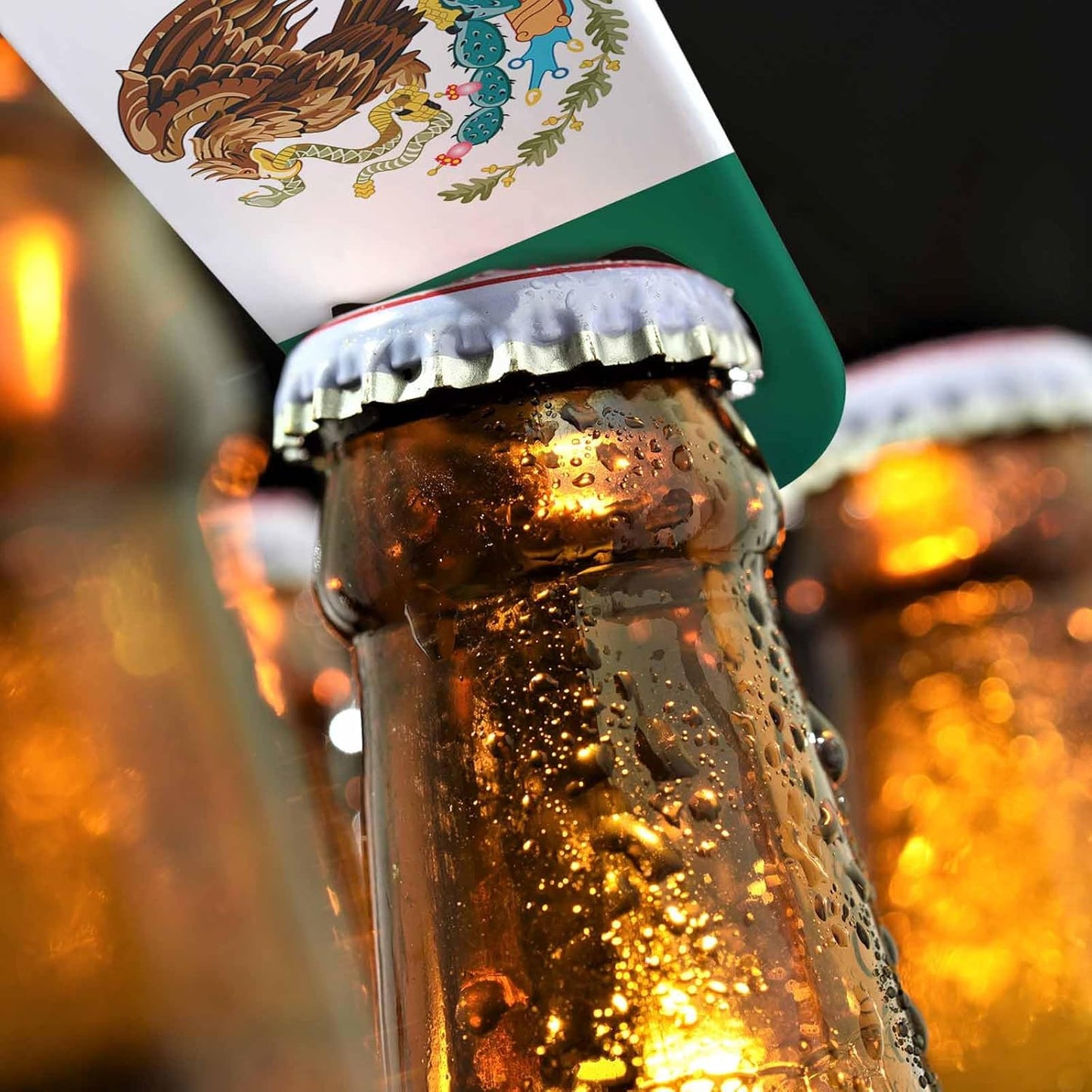 Mexican Flag Stainless Steel Bottle Opener Nice Country Flag Patriotism Red Green White and Eagle Flat Beer Bottle Opener Keychain for Home Kitchen Bar Restaurant Party Birthday Gift