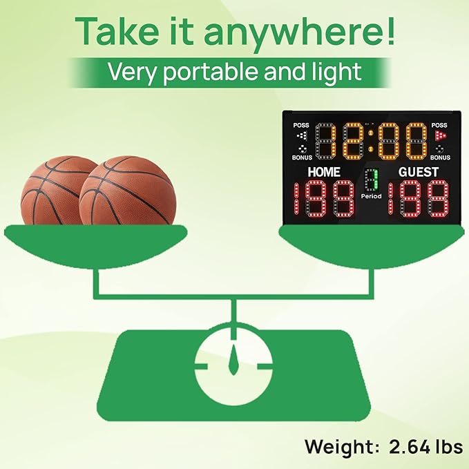 YZ Battery Powered Electronic Basketball Scoreboard with Timer, Portable Tabletop Digital Scoreboard with Remote, Score Clock Score Keeper for Games Baseball/Football/Volleyball Indoor Outdoor