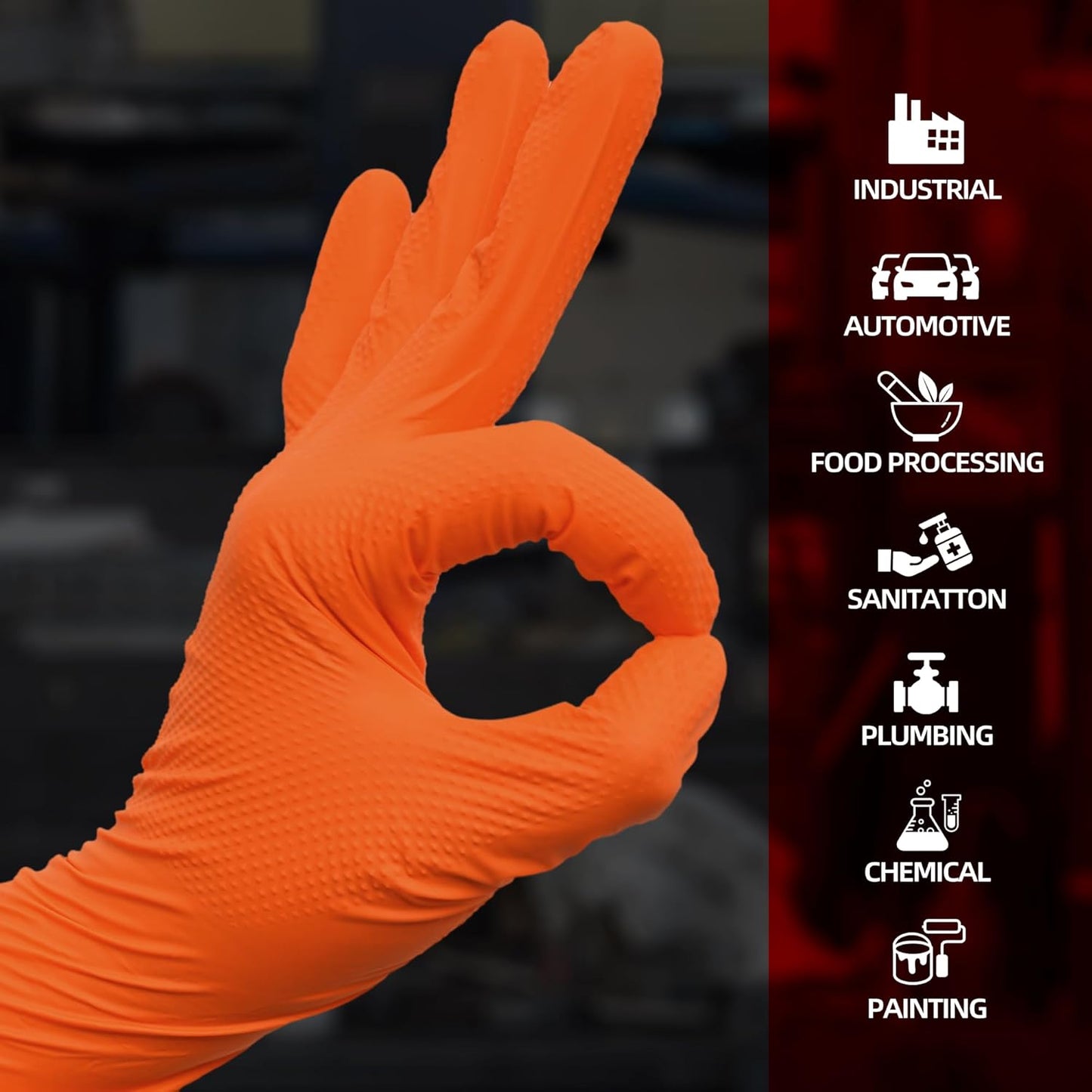 Jointown Basic Heavy Duty Nitrile Gloves, Mechanic Gloves 8 Mil Nitrile Disposable, with Raised Diamond Texture, Case of 1000, Orange, Large