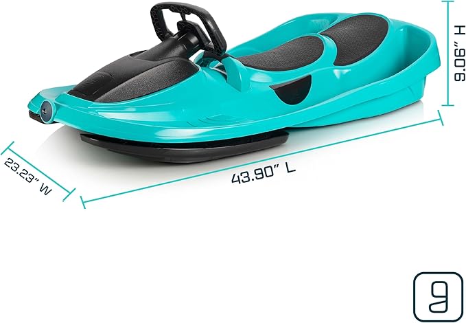 Snow Sled for Kids, Adults - Toboggan Sled, Easy Turning Steering Wheel, Anti-Slip Seat, Pull Up Brake, Durable Plastic Sled, Lightweight, Snow Sleds, Age 3+ 260 lbs