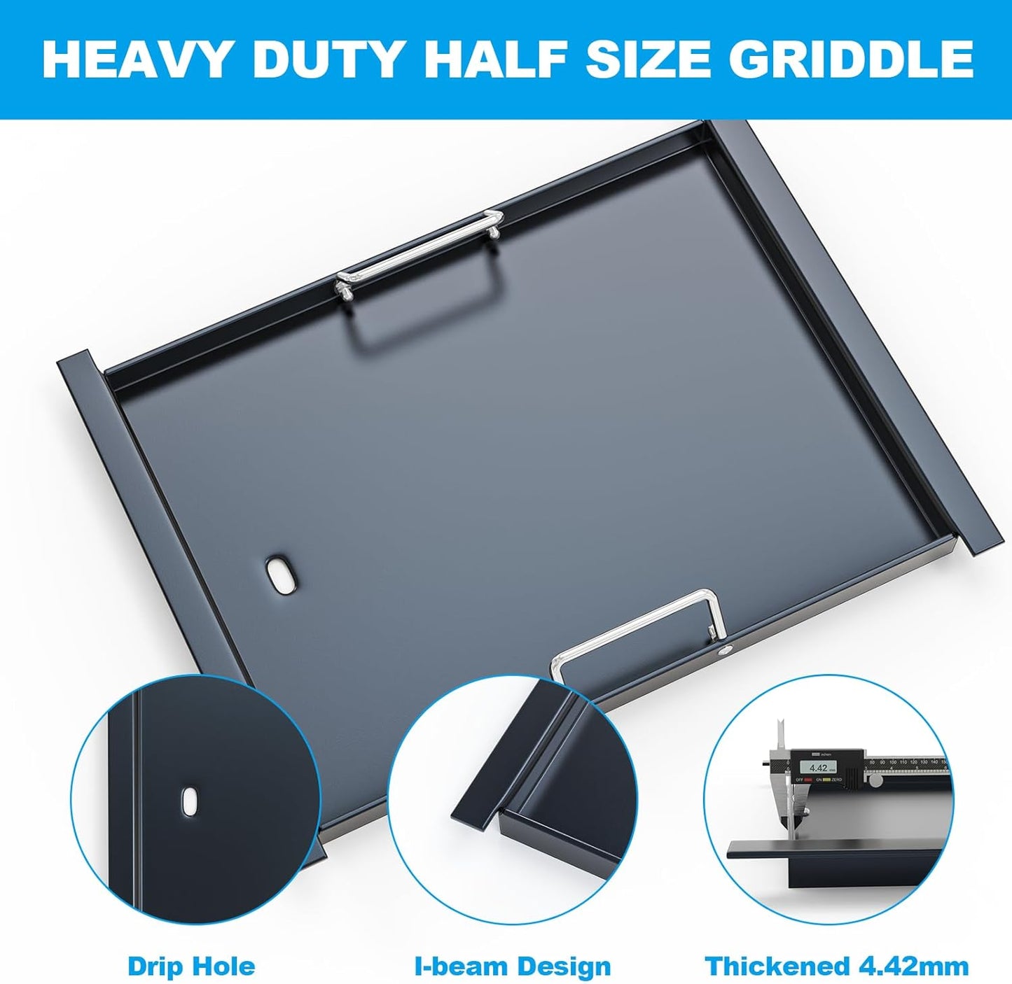 16517 Half Size Griddle Insert for Bull 30" 4 Burner Grill Angus 47628 47629 Outlaw 26038 26039,Bull Premium Grill 18248 18249,Non-stick Carbon Steel Flat Top Cooking Plate Replacement for Bull 65073