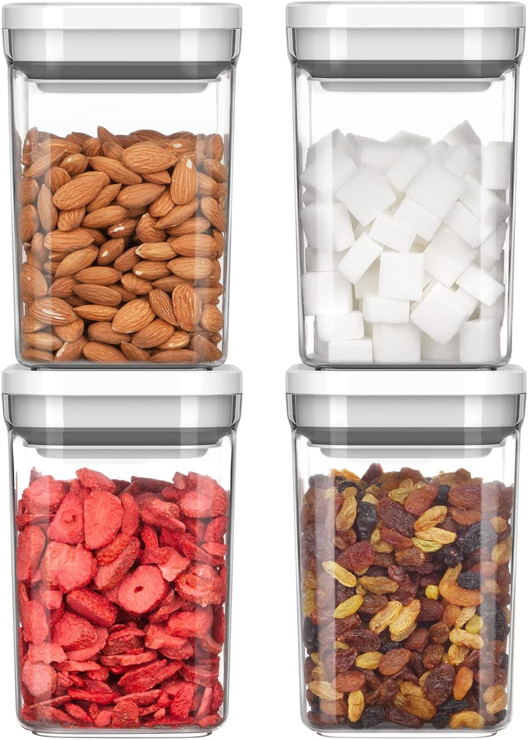 MR.SIGA 4 Pack Airtight Food Storage Container Set, BPA Free Kitchen Pantry Organization Canisters with One-handed Leak Proof Lids, 1L / 33.8oz, Medium, White