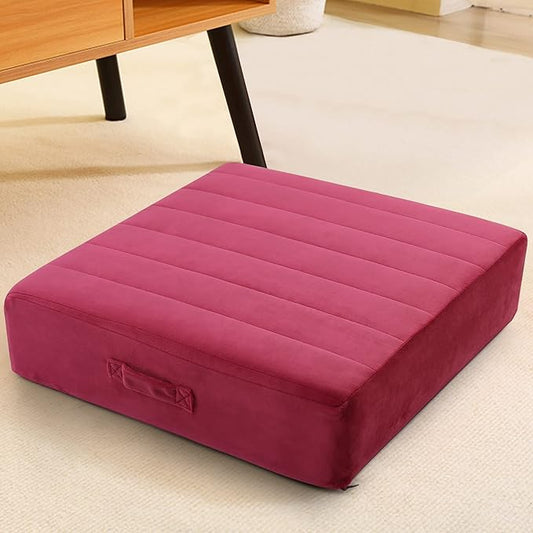 MeMoreCool Square Floor Pillow Seating for Adults Kids, Large Meditation Cushion Floor Pillow with Thick Foam & Soft Tufted Cover, Washable Big Pillow Seat Floor Cushion for Sitting Yoga 22" Wine