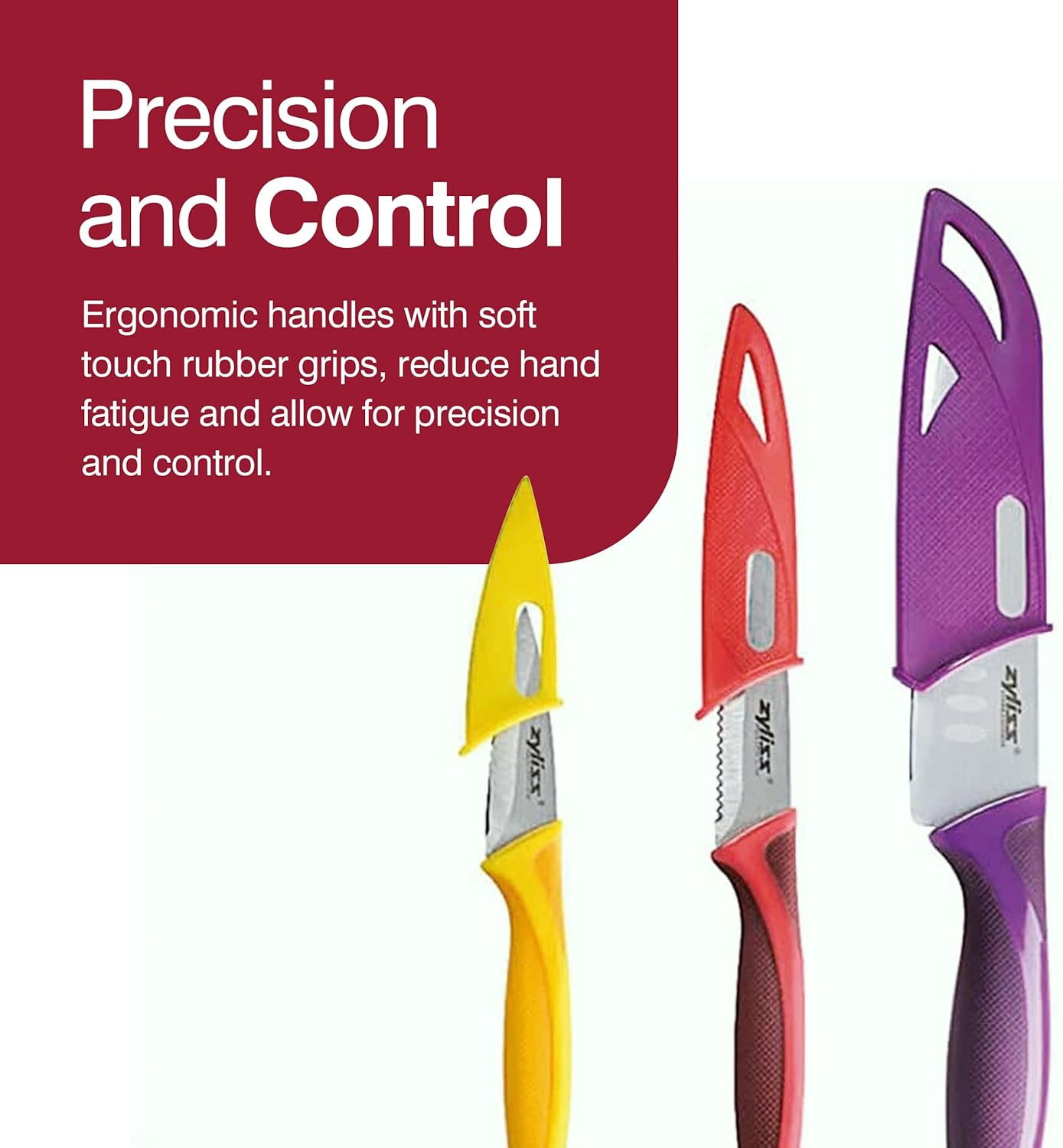 Zyliss 3 Piece Mini Santoku Knife Set with Sheath Covers, Stainless Steel/Pur...