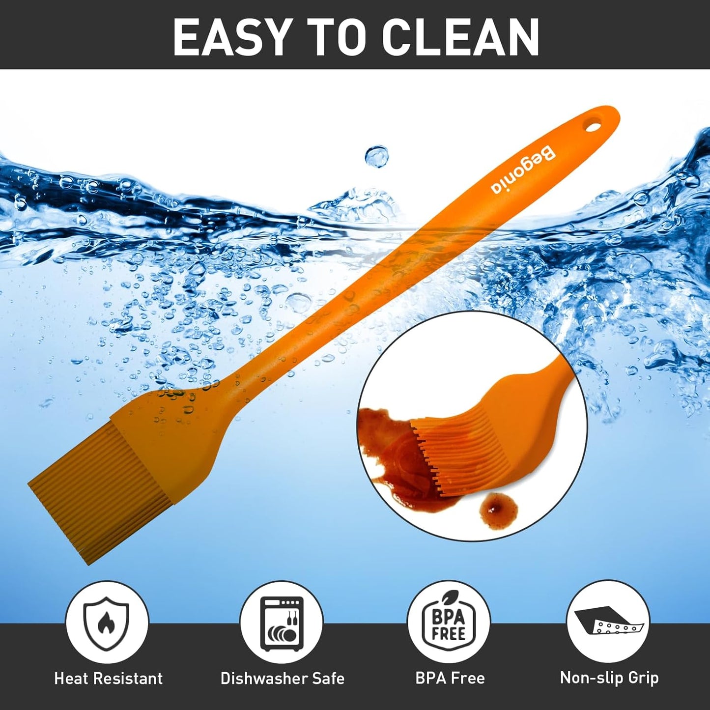 Pastry Brush-Begonia Silicone Basting Brush for Cooking,2pcs 10+8 in Heat Resistant Food Brushes for Baking, Grilling, Cooking and Spreading Oil (Orange)