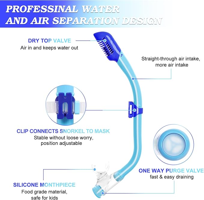 Kids Mask Fins Snorkel Set, Dry Top Snorkeling Gear for Kids Youth Boys Girls Junior Age 5-15 Tempered Glass Snorkel Mask Set Panoramic View Snorkeling Packages