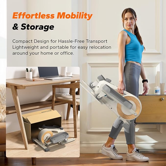 MERACH Sitting Under Desk Elliptical Machine, Leg Exerciser While Sitting for Seniors, Seated Pedal Exerciser, Quiet & Portable Pedal Exerciser with 8 Resistance Levels, Work from Home Fitness