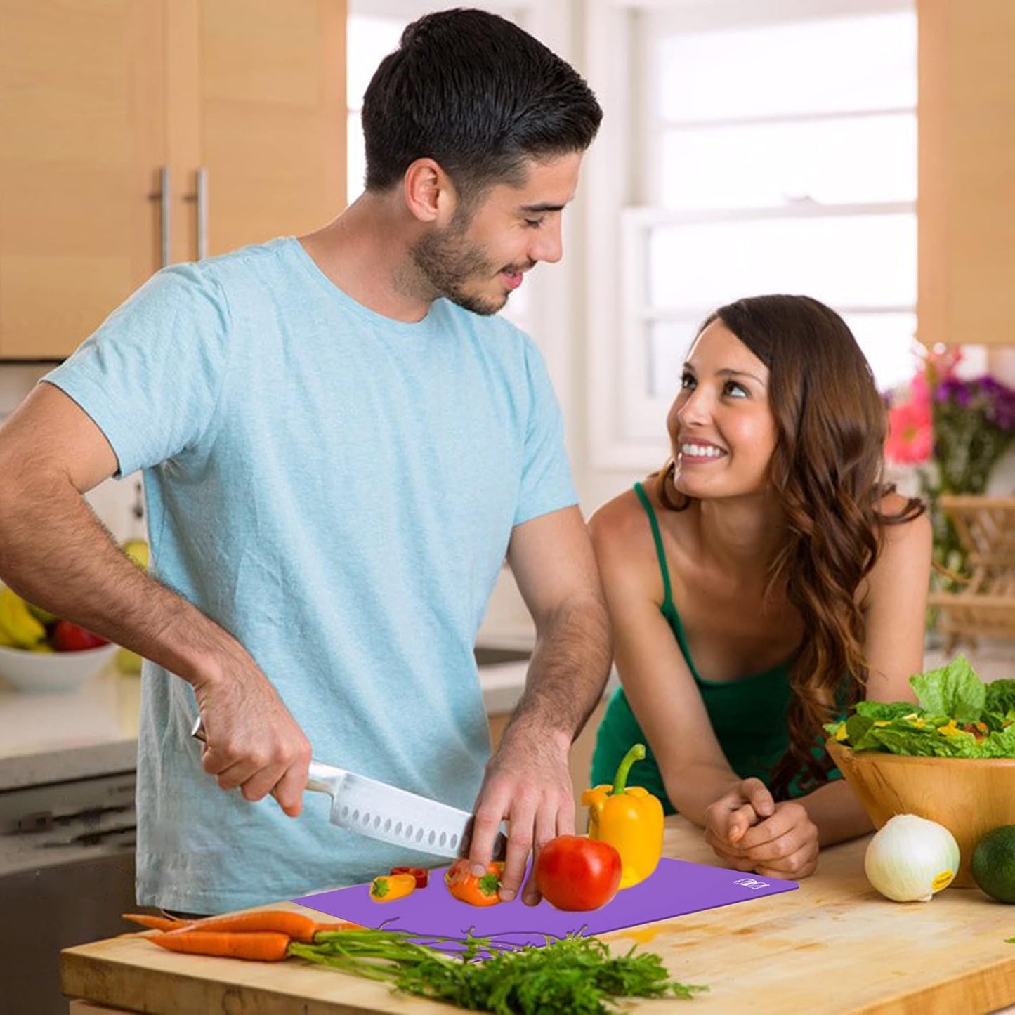 ZVP Flexible Plastic Cutting Boards for Kitchen Set of 3, Chopping Boards with Food Icon, Non-Slip Cutting Mats for Meat, BPA Free, Dishwasher Safe Rainbow