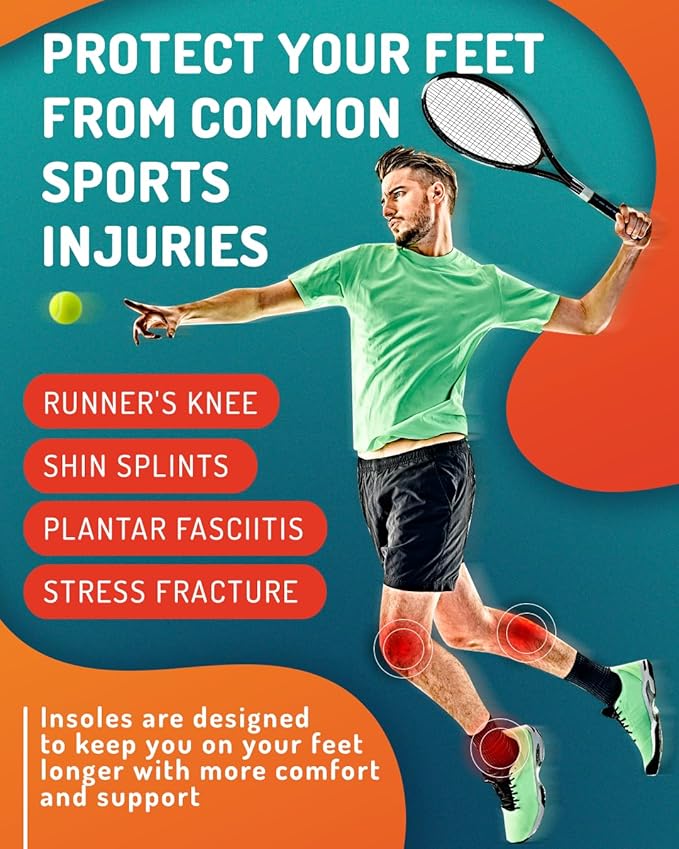 Sport Shock Absorbing Insoles - Athletic Shoe Cushioning Inserts for Men and Women - Ideal for Active Sports Running Training Hiking - Neutral Arch Good for Sneakers Shoes, M