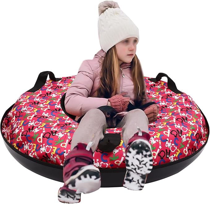 Snow Tube, Oxford Cloth Inflatable Sledding Tube with Cushion, 35.43in Towable Snow Sleds for Kids and Adult, Inflatable Sled for Outdoor Skiing, Sand Sliding, and Grass Sliding
