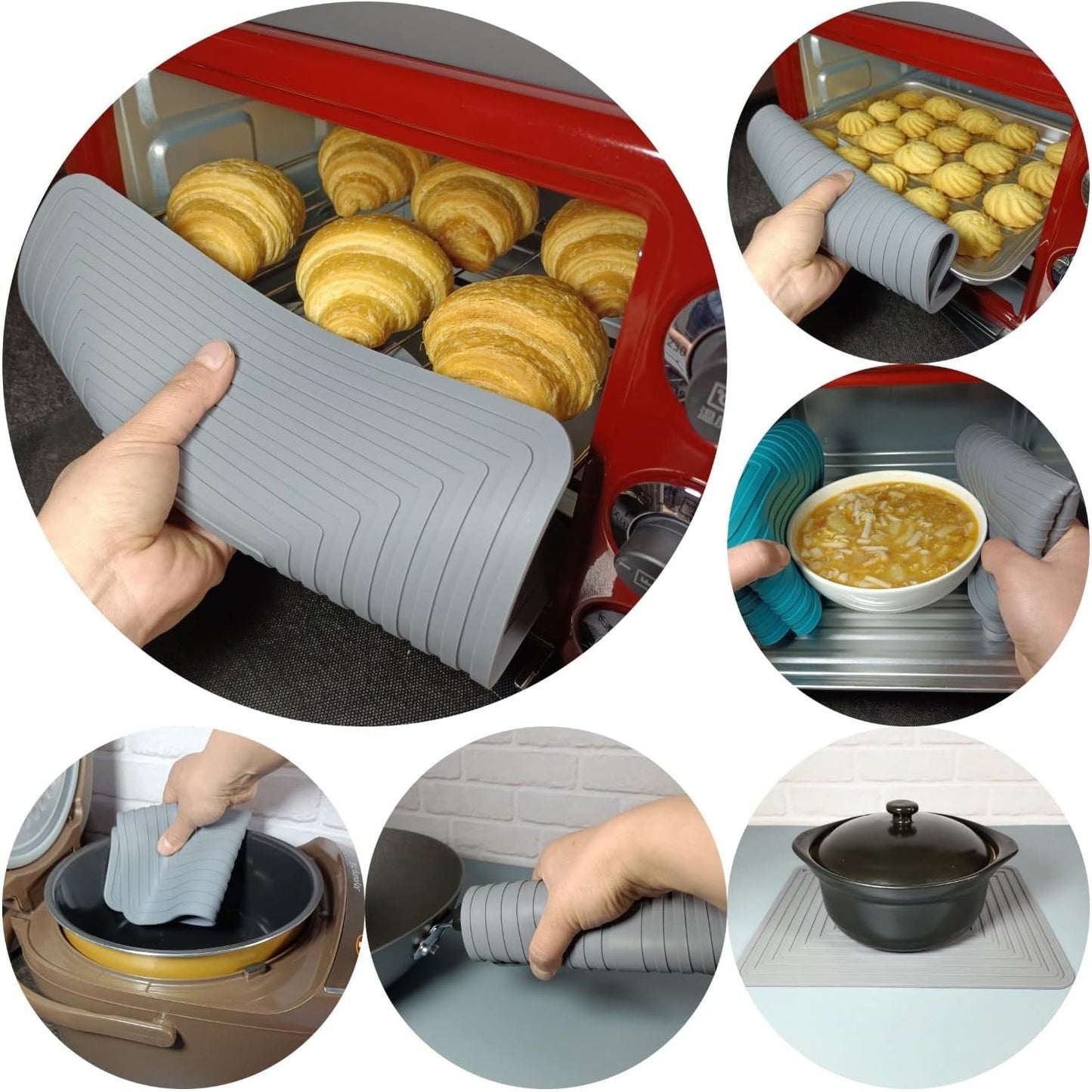 Silicone Trivets Mats Set, 9 x 12 Inches Trivets for Hot Pots and Pans, Grey Silicone Hot Pads for Kitchen, Multi-Purpose Heat Resistant Pot Holders 2 Pack