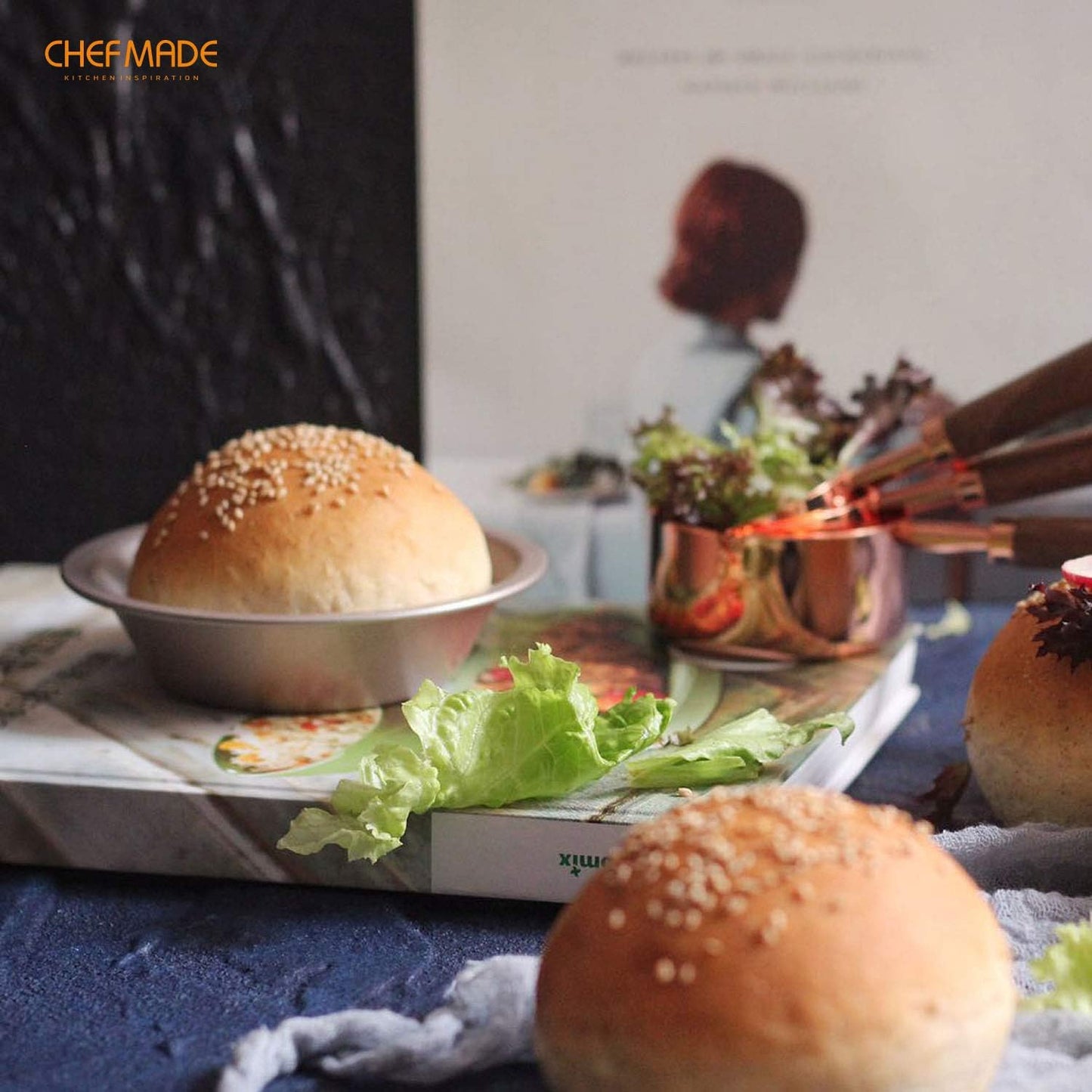 CHEFMADE Mini Pie Pan Set, 5-Inch 4Pcs Non-Stick Round Bread and Cake Bakeware for Oven and Instant Pot Baking (Champagne Gold)