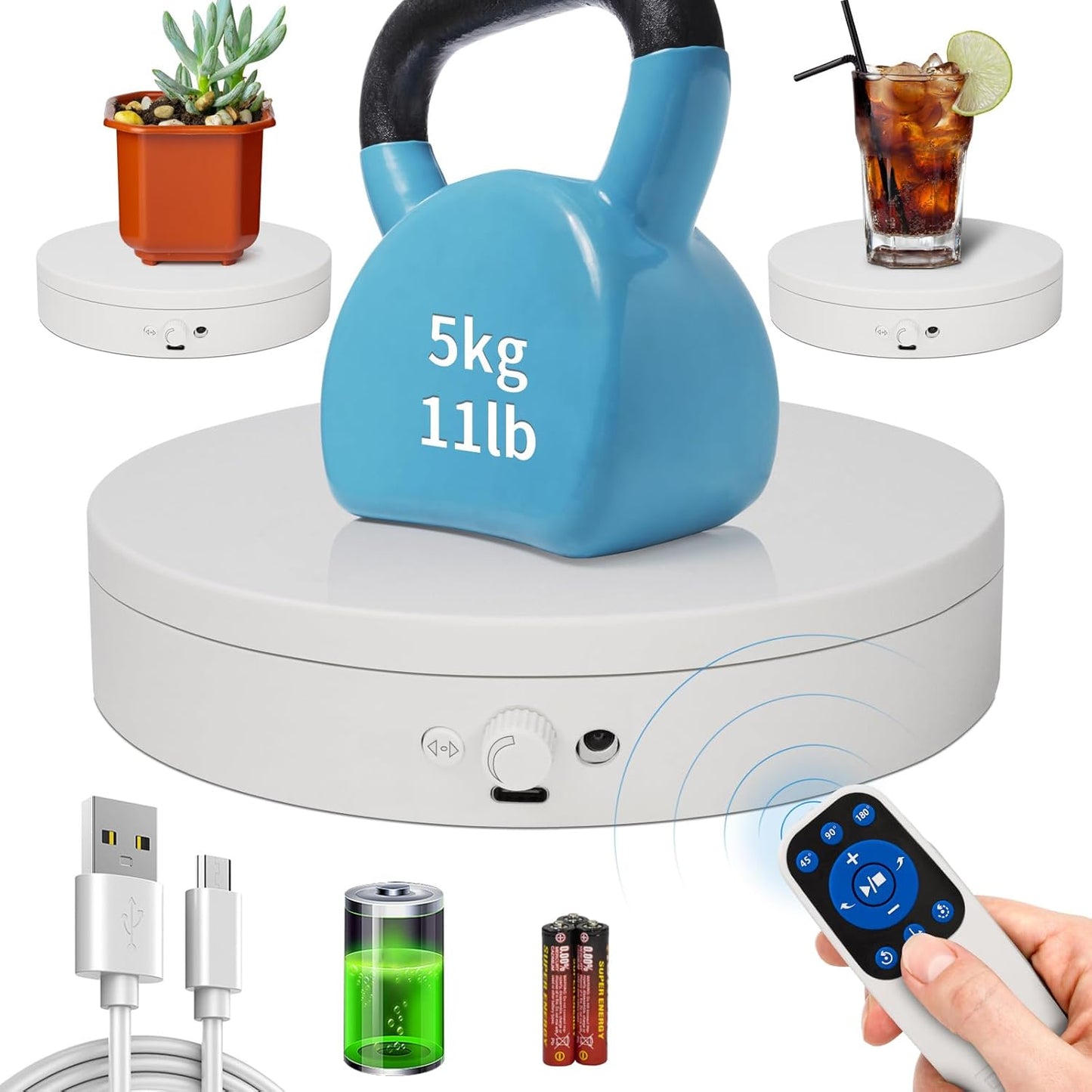 Motorized Rotating Display Stand Rotating Lazy Susan Electric Turntable for Display,Photography Turntable for 3D Scanner, Remote Control Angle/Speed,Step/Swing/Continuous Rotation