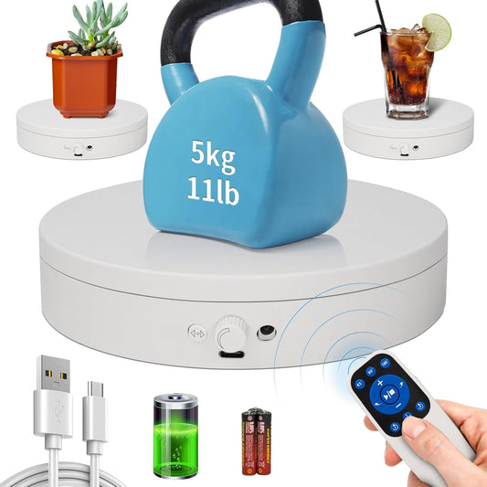 Motorized Rotating Display Stand Rotating Lazy Susan Electric Turntable for Display,Photography Turntable for 3D Scanner, Remote Control Angle/Speed,Step/Swing/Continuous Rotation
