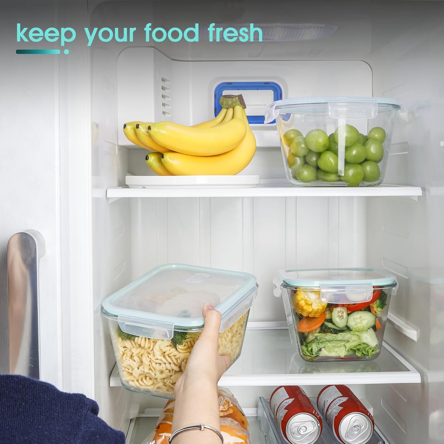 NUTRIUPS 2.0L Large Glass Food Storage Containers,6.8×5in Deep Square Meal Prep Containers, Glass Microwave Bowls with Lids