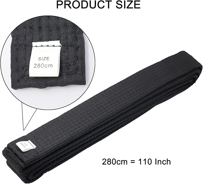 110 Inch Black Karate Belt, 280cm Taekwondo Solid Rank Martial Arts Belts Universal Fit for Judo/Karate/Taekwondo