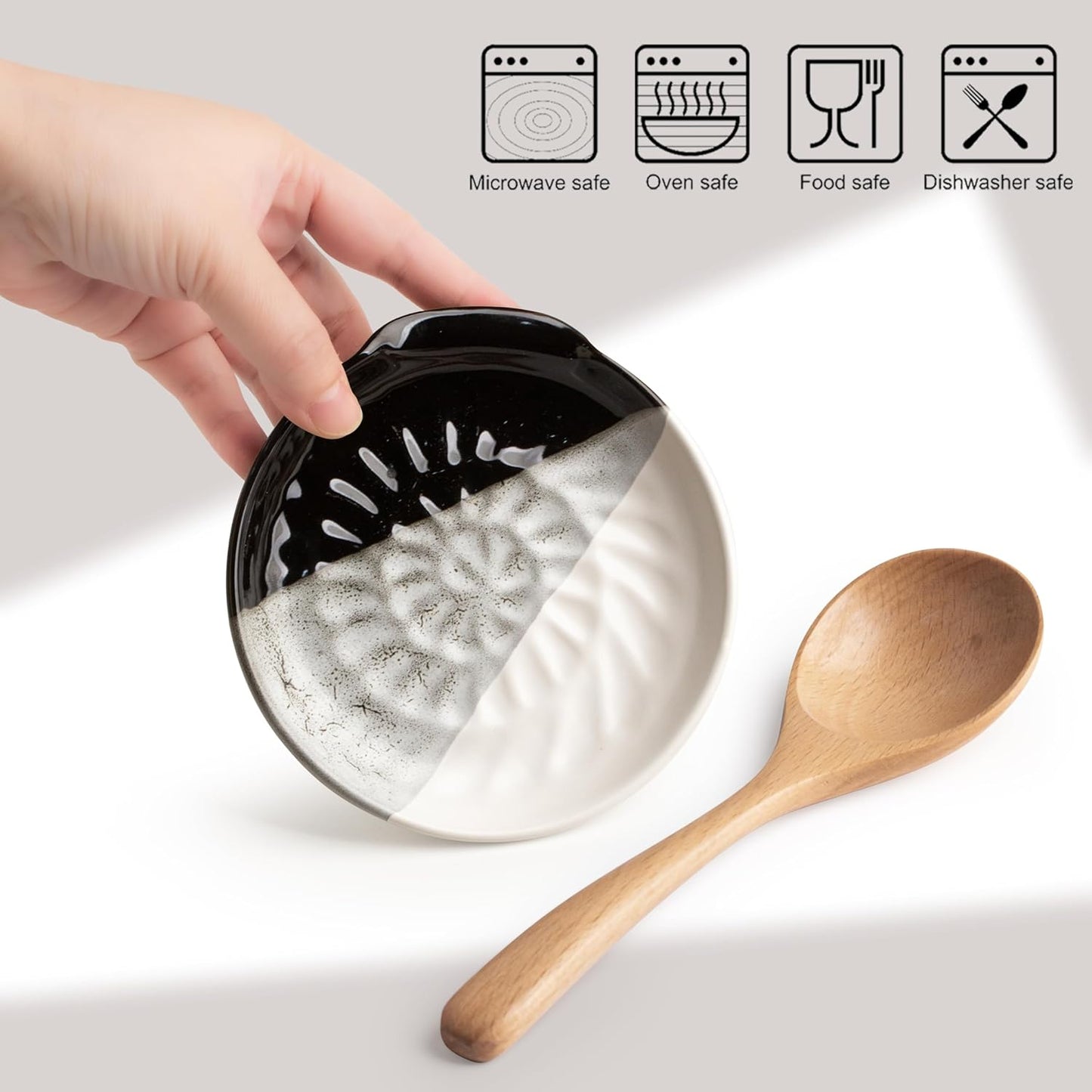 Ceramic Spoon Rest for Stove Top, 5.3inch Utensil Holder for Kitchen Counter, Large Cooking Spatula Rests for Ladles Tongs, Gradient Black