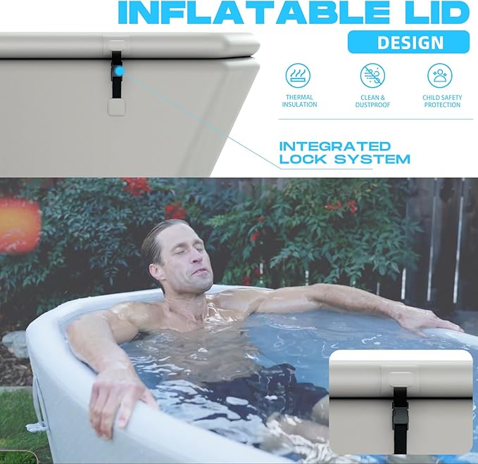 Inflatable Ice Bath Tub for Athletes, Slanted-Edge Cold Plunge Recovery Tub with Insulated Lid, EVA Groundsheet, Backpack, 120 Gallon Capacity, 61" x 31.5" x 24.8", Portable Durable Design