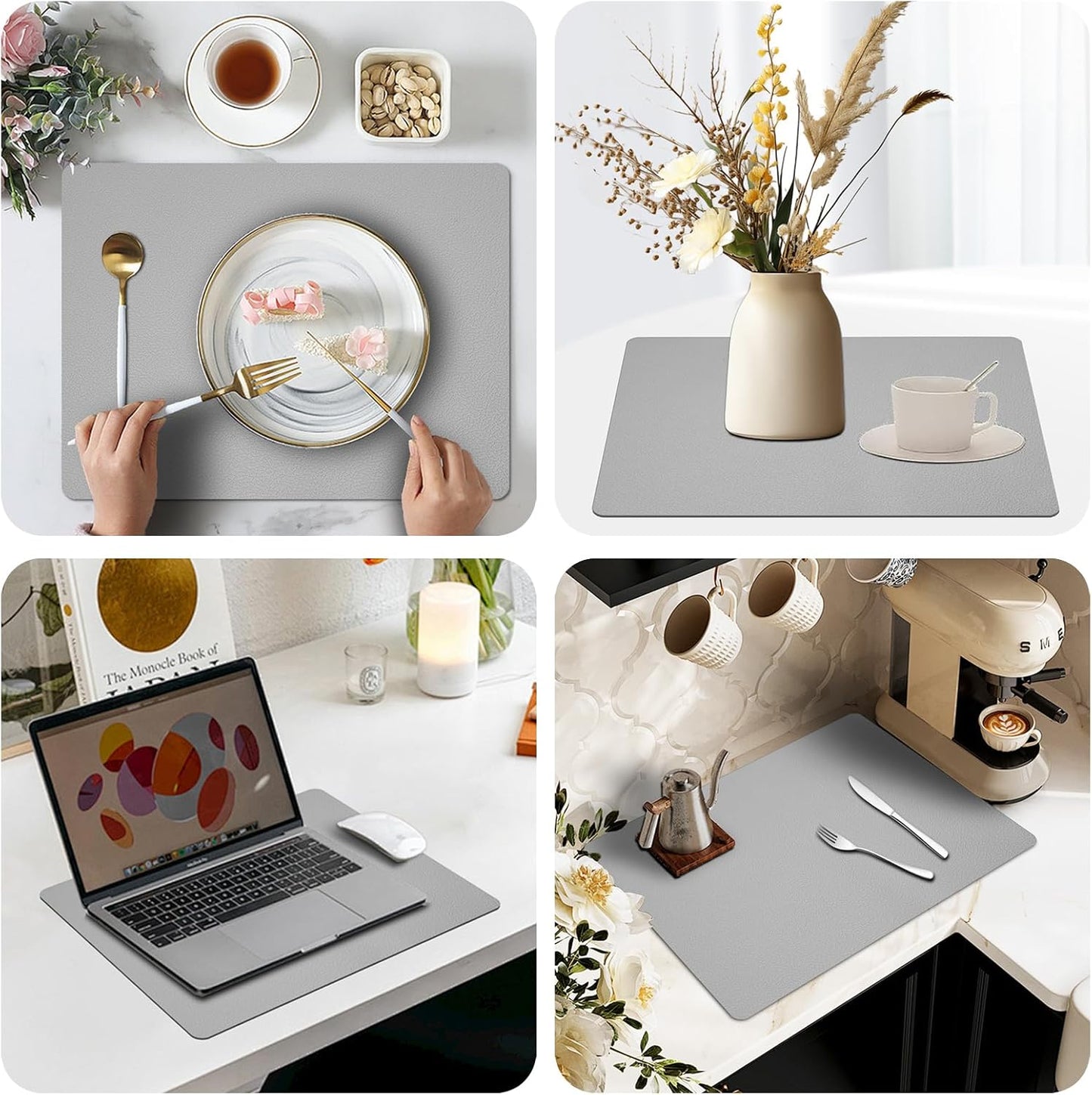 Silicone Placemats Set of 4, Heat-Resistant Placemats,Non-Slip Table Mats, Foldable Mats, Easy Clean Placemats, Perfect for Indoor & Outdoor Dining, 12.6 x 17.7 inches by Siliconty(Gray)