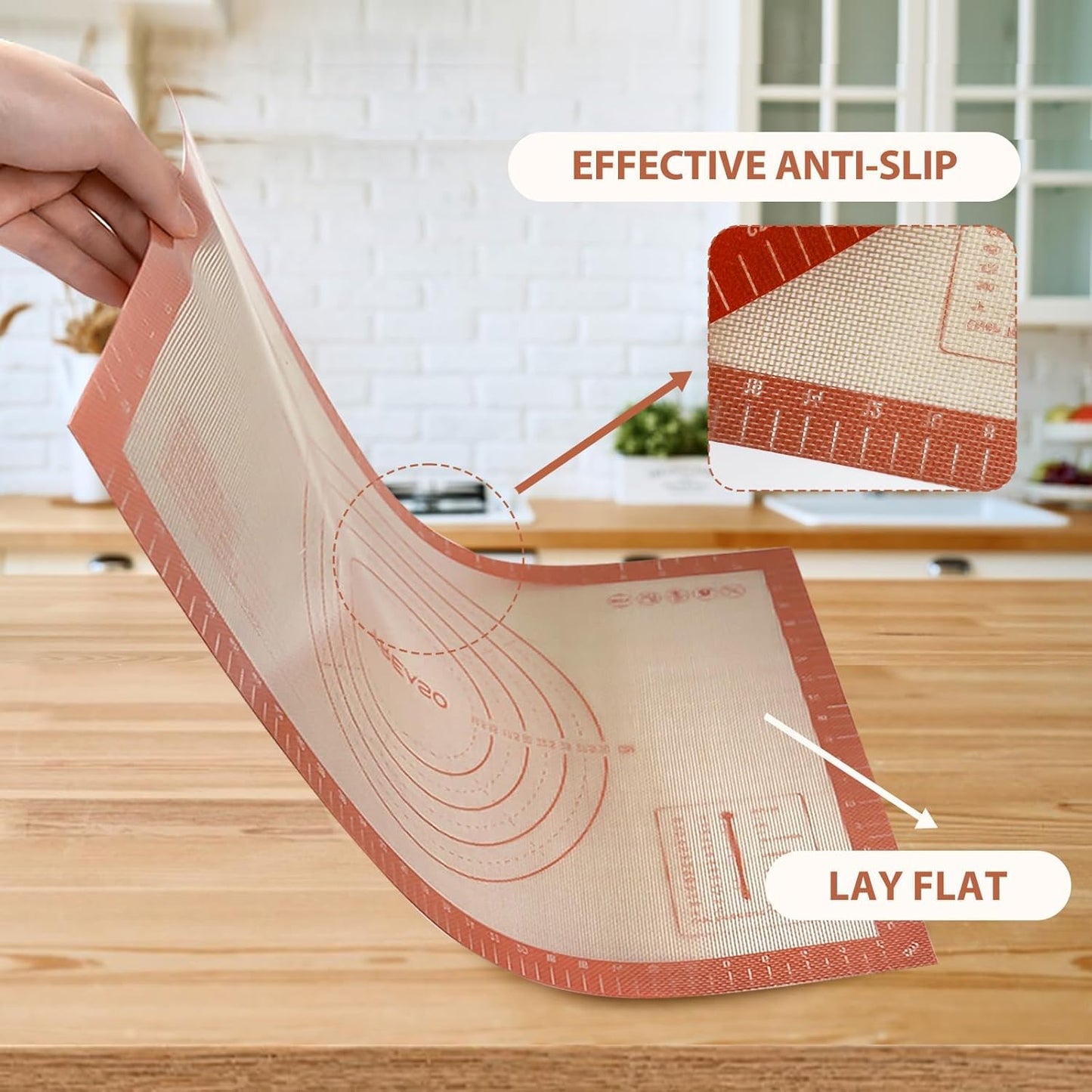 Silicone Pastry Mat, 16" x 24" Silicone Baking Mat for Counter Rolling Dough, Reusable Non-Stick Extra Large Dough Mat with Measurement for Pie Crust, Pizza and Cookies