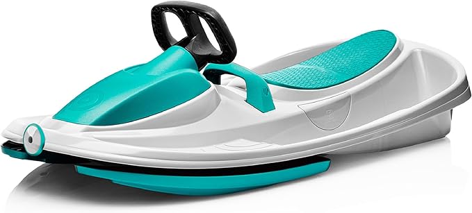 Snow Sled for Kids, Adults - Toboggan Sled, Easy Turning Steering Wheel, Anti-Slip Seat, Pull Up Brake, Durable Plastic Sled, Lightweight, Snow Sleds, Age 3+ 260 lbs