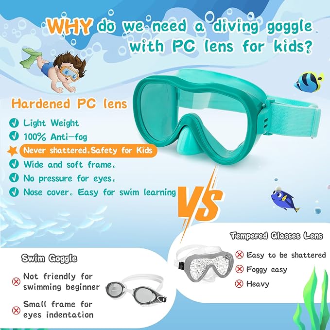 Kids Swim Goggles with Nose Cover, Anti-Leak Swim Mask with Elastic Fabric Strap, UV Protection Swimming Goggles for Kids