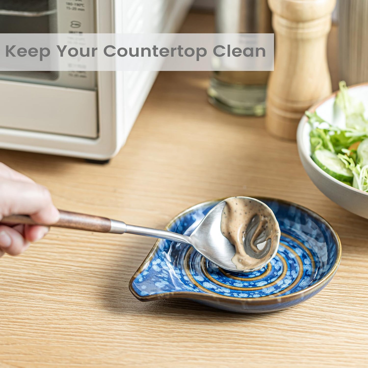 LAUCHUH Spoon Rest for Stove Top - 5” Ceramic Spoon Holder Stylish Utensil Holder for Kitchen Countertops, Ladle, Coffee Spoons, Cooking spoons, Spatula, Tongs, Heat-Resistant, Starry Blue