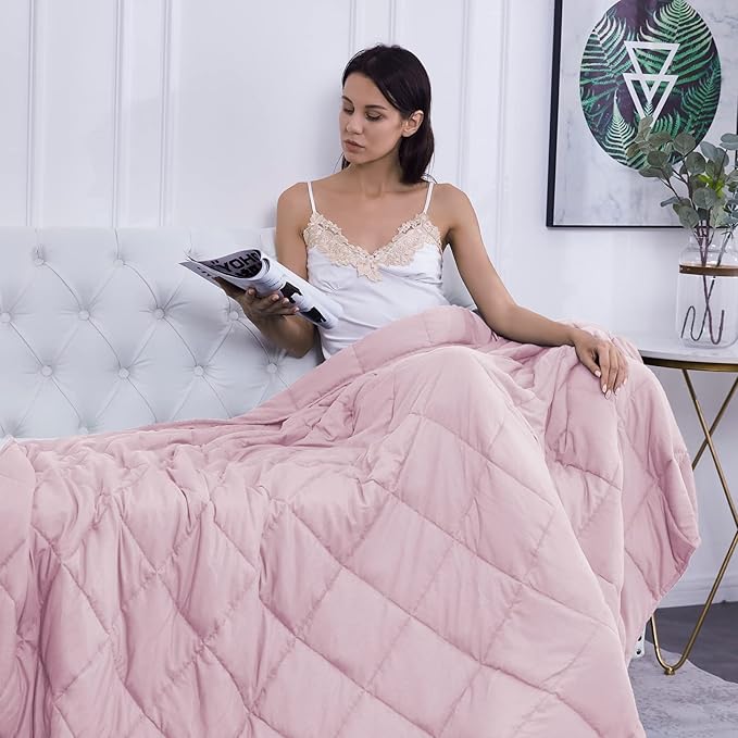 L'AGRATY Weighted Blanket - 60"x80" 20lbs Cooling Breathable Heavy Blanket Microfiber Material with Glass Beads Big Blanket for Adult All-season Summer Fall Winter Soft Thick Comfort Blanket