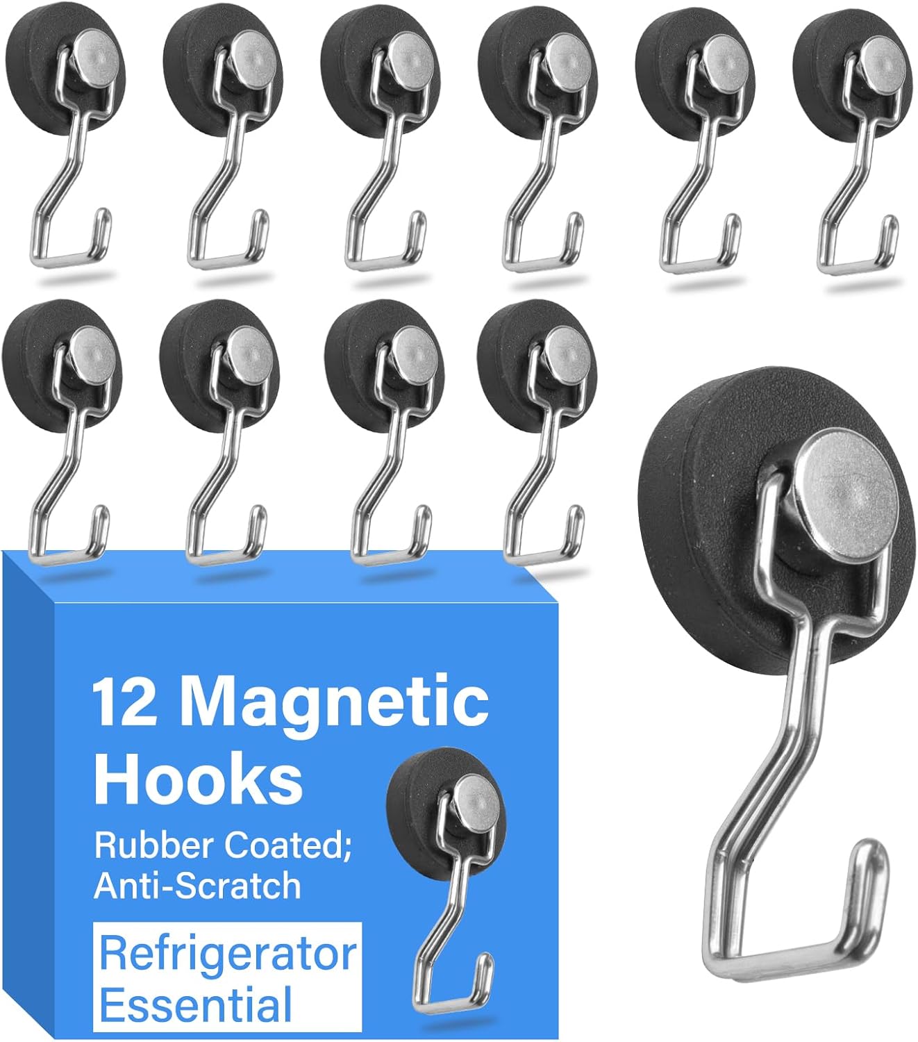 Magnetic Hooks for Grill & Refrigerator,Heavy Duty Magnet Cruise Ship Hook – Strong Magnet for Hanging Grill Tools, Kitchen Utensils, Towels, Outdoor Camping BBQ Accessories (Sliver，12 Pack)