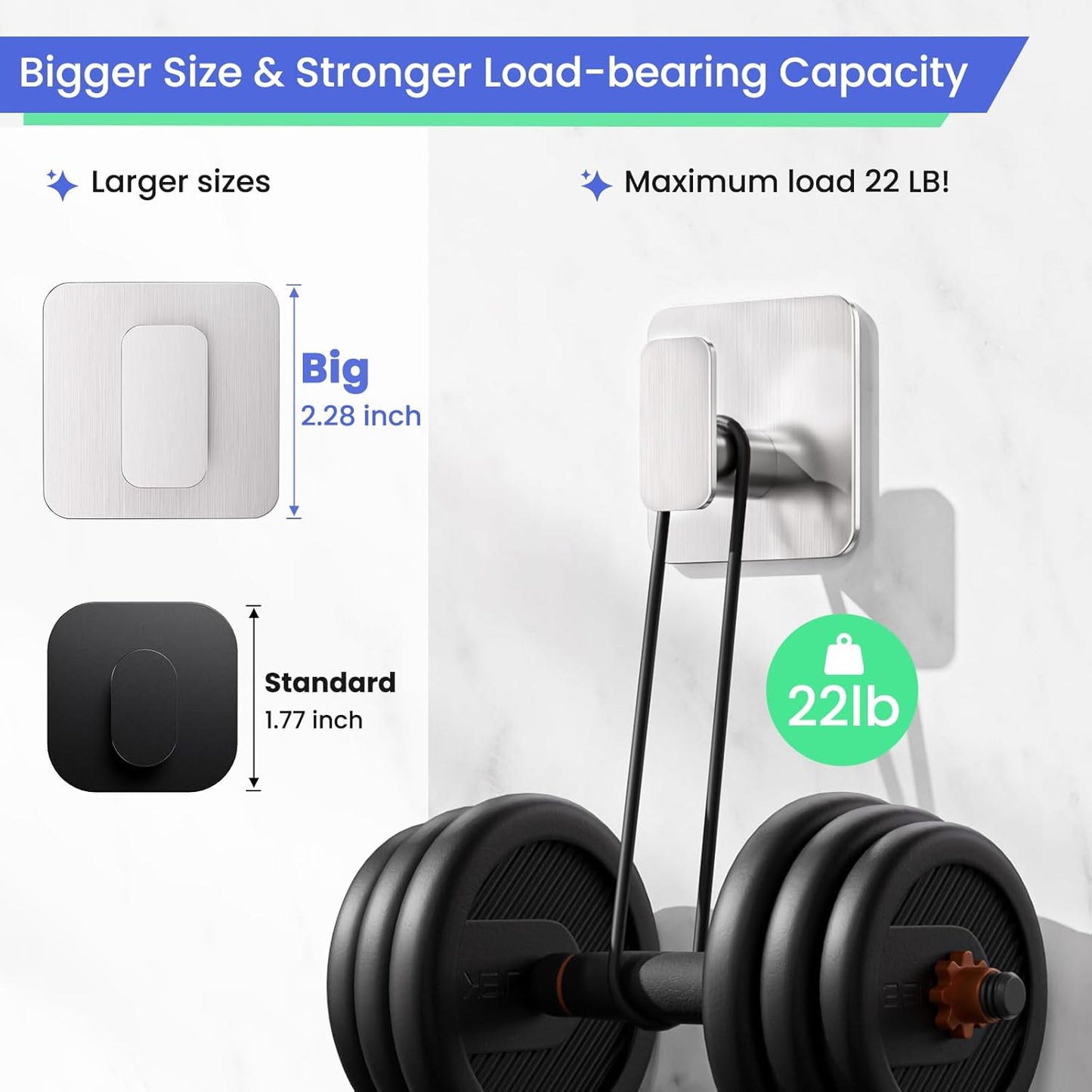 Silver Hooks for Hanging Heavy Duty, Adhesive Hooks for Shower, Bathroom, Kitchen, Robe, Towel, Coat, Waterproof & Rustproof Hook for Walls No Damage, Stainless Steel Sticky Hook - 4 Pack