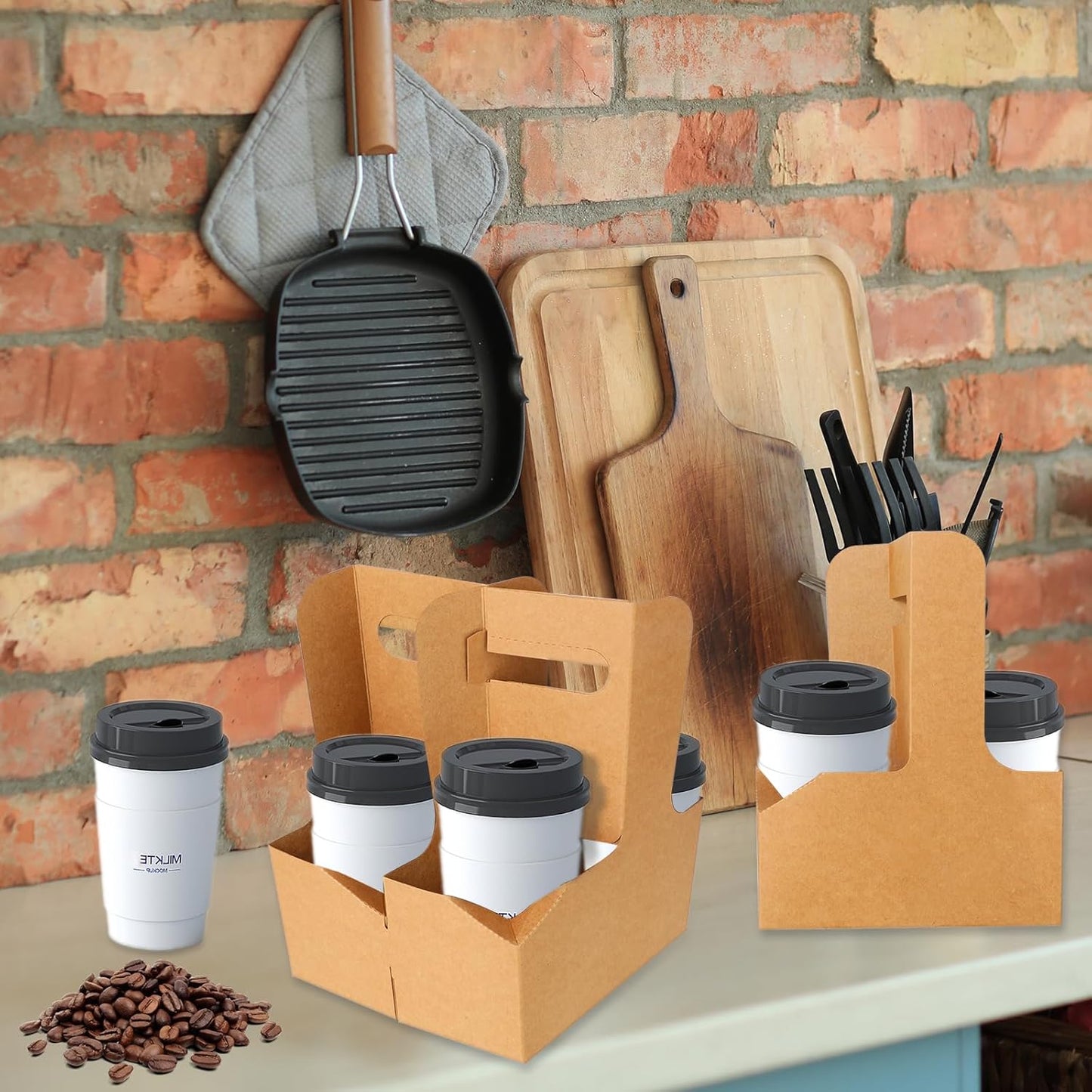 2 Cup Drink Carrier with Handle | Kraft Paperboard Cup Holder | Disposable Cup Holder for Hot or Cold Drinks | Cup Carrier for Food Delivery Services(50 Pack)