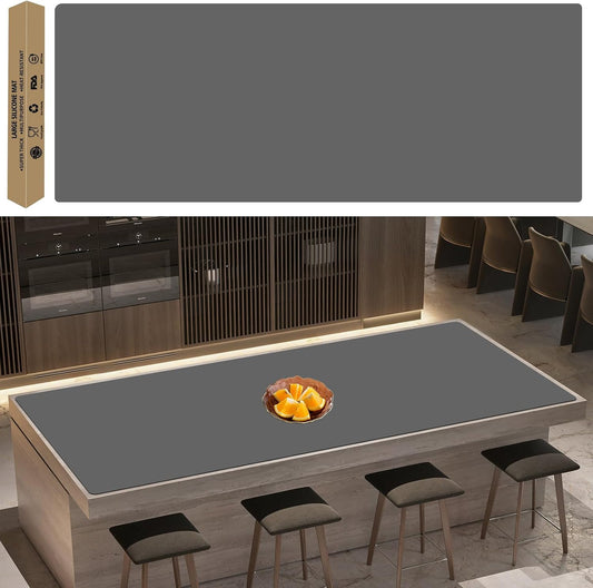 Super Large Silicone Mat, 120"x24"(305cmx60cm) Silicone Mats for Kitchen Counter, Non-Slip Heat Resistant Mat,Thicken Kitchen Counter Mat, Waterproof Countertop Protector for Craft (Dark Grey)