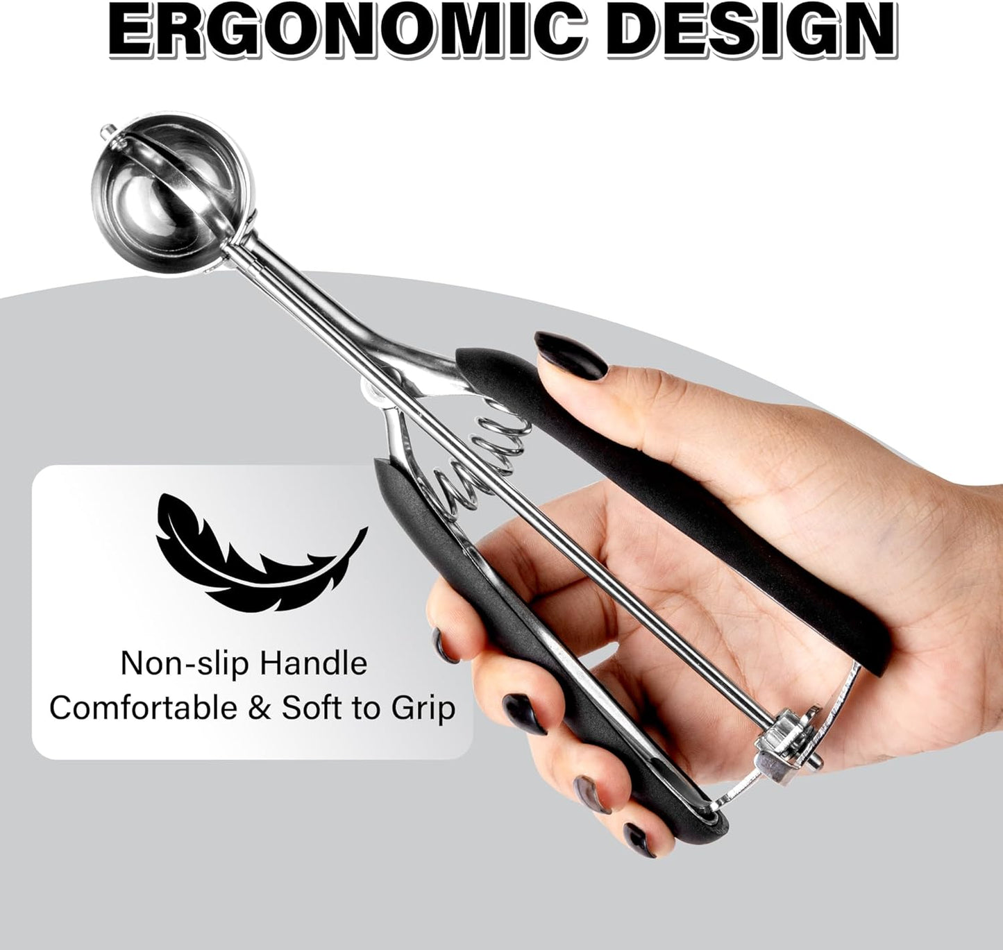 Cookie Scoop 1 Tbsp, TJ POP Professional Stainless Steel Ice Cream Scoop 35 mm, Good Soft Grips, Quick Trigger Release