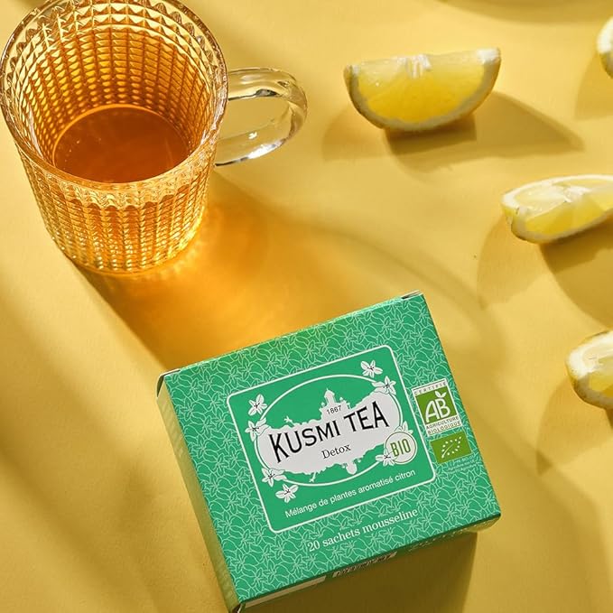 Kusmi Tea - Pack of 2 Boxes of Tea Bags - Detox - Organic Blend of Green Tea, Mate & Lemon - Lemongrass, Rose Hip and Lemon Flavours - Enjoy Hot or Iced - 2x20 Tea Bags