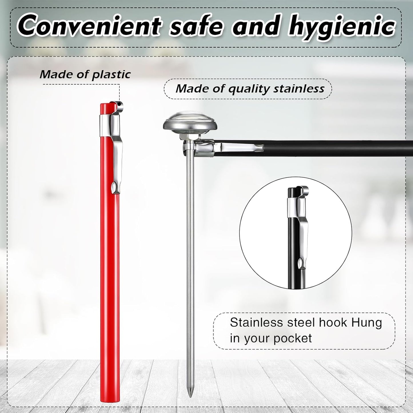 Xuhal 6 Pcs Stainless Steel Kitchen Thermometer with 5 Inch Long Stem 1 Inch Dial Thermometer Milk Frothing Food for Oven Probe Meat Grill BBQ Cooking Chocolate Water(Black, Red, White)