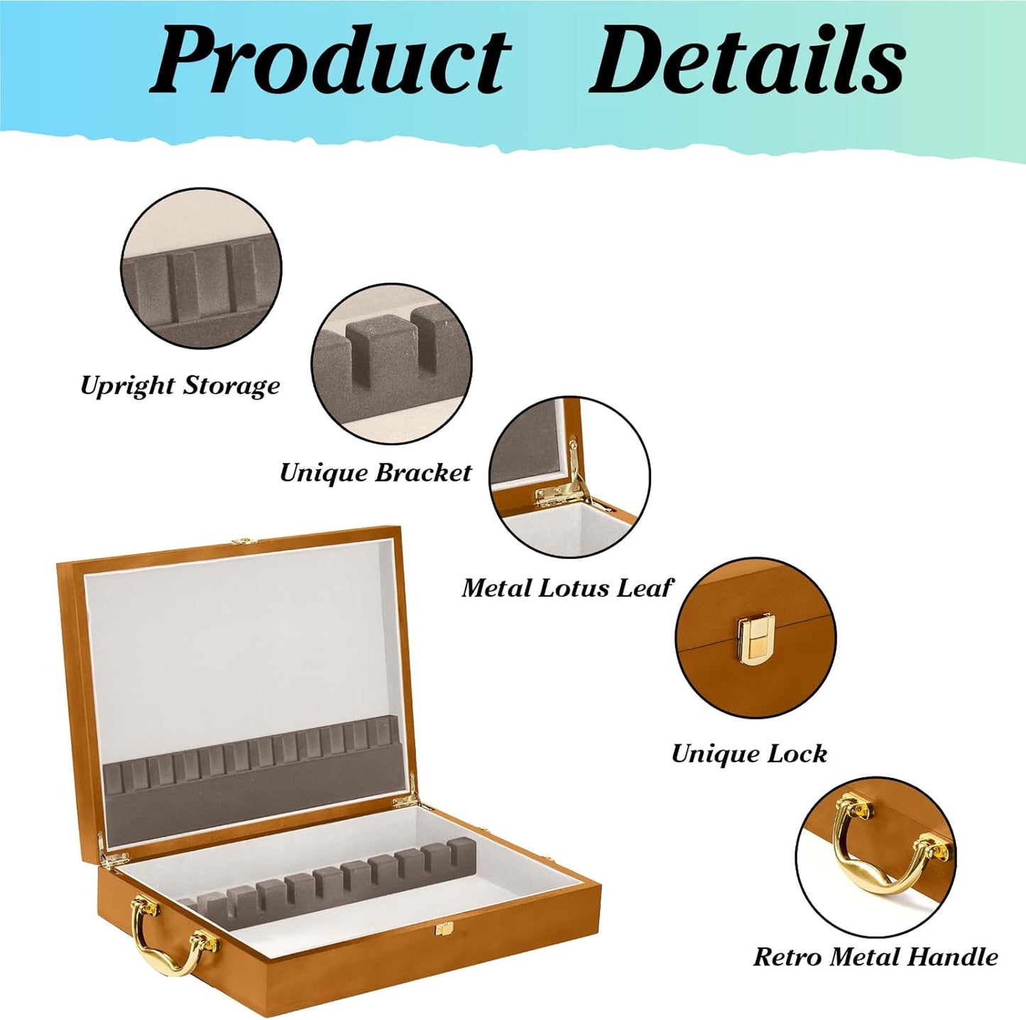 Wooden Silverware Chest without Silverware, Flatware Storage Box with Felt Lined, Silverware Organizer with Lid, Silverware Case for 12 Sets of Utensils, Walnut