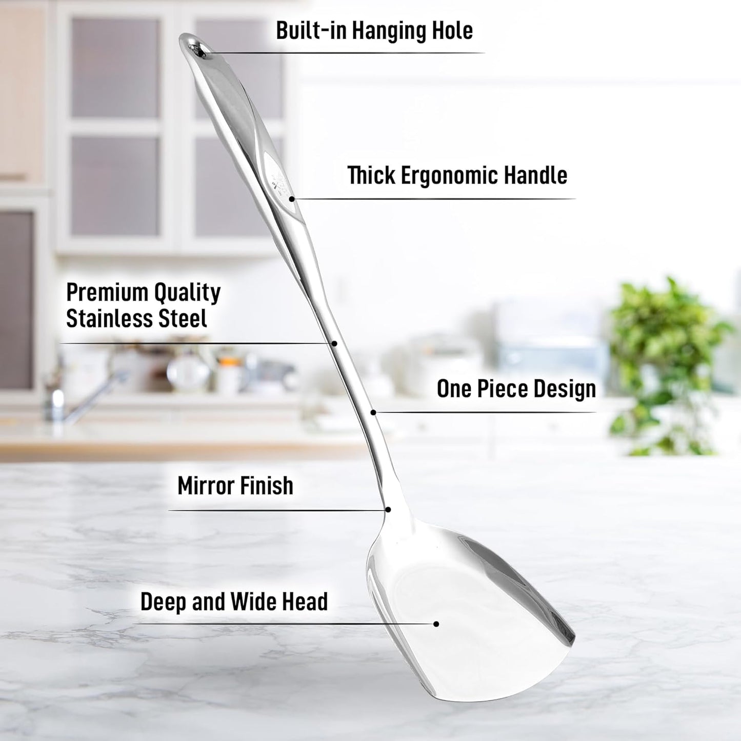 Zulay Kitchen Stainless Steel Metal Wok Spatula - Durable Wok Turner Spatula Shovel - Durable Utensil with Ergonomic, Easy to Use Handle - Easy to Clean, Perfect for at Home Cooks & Chefs - 14.8”