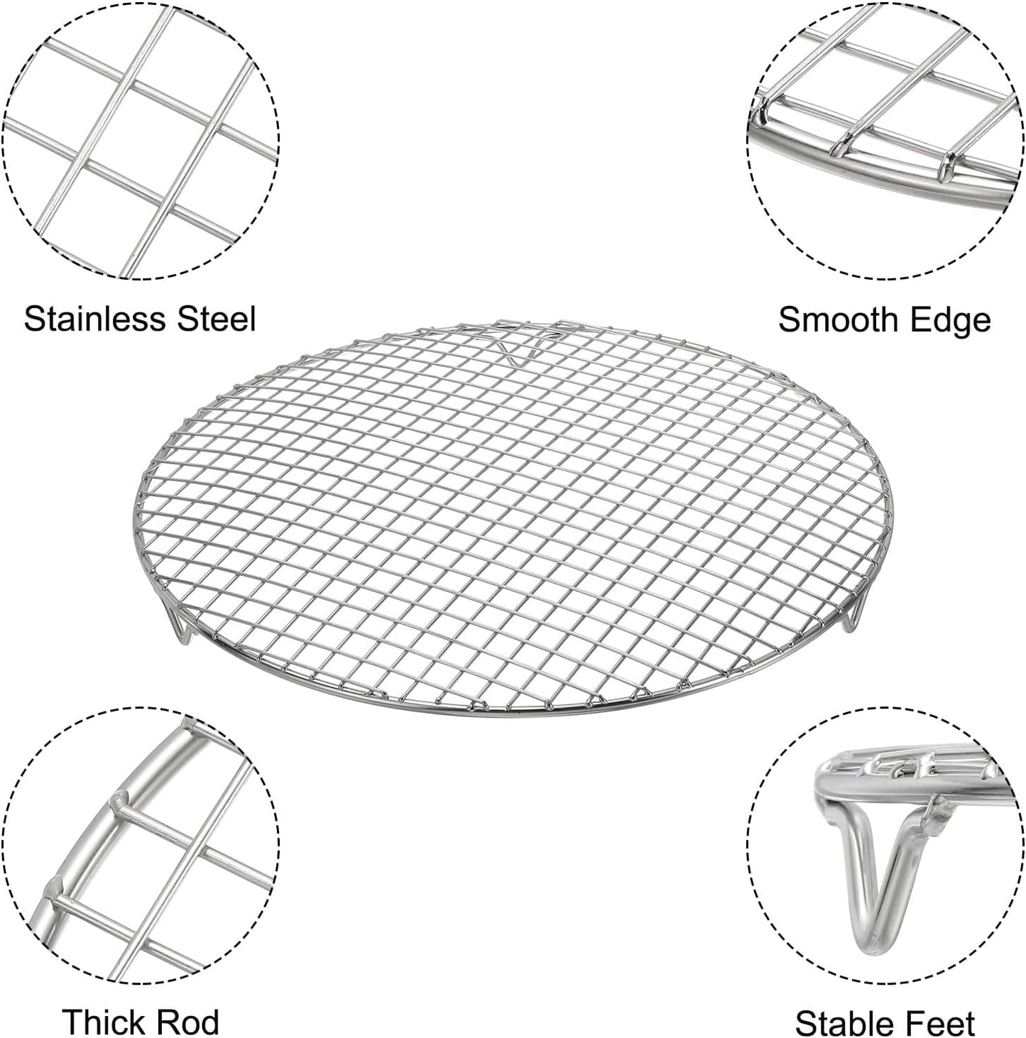 uxcell Round Cooking Rack with Legs, Dia 12 Inch 304 Stainless Steel Barbecue Grill for Cooking Baking Barbecue Air Fryer Racks, Silver