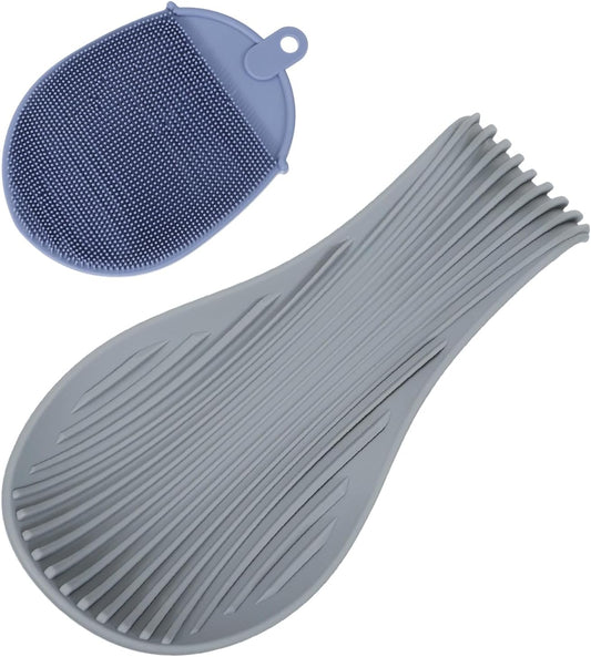 uxcell 1 Set Silicone Spoon Rest for Stove Top, Silicone Spoon Holder for Cooking Spatula, Ladle, Brush Grey/Dark Blue