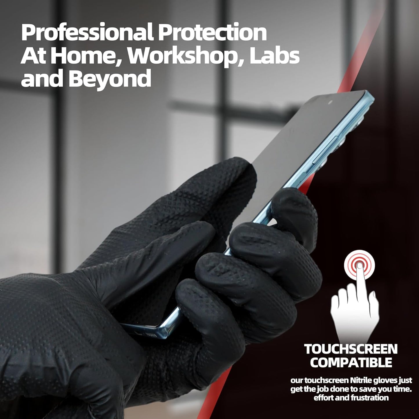 Jointown Basic Heavy Duty Nitrile Gloves, Mechanic Gloves 8 Mil Nitrile Disposable, with Raised Diamond Texture, Case of 100, Black, Medium