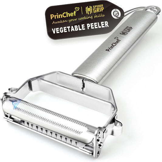 PrinChef Vegetable Peeler, 3 in 1 Versatile Y Potato Peeler for Kitchen| Ultra Sharp Julienne Peeler with Anti-Slip Handle | Stainless Steel No-Rust Veggie Peeler, Heavy Duty