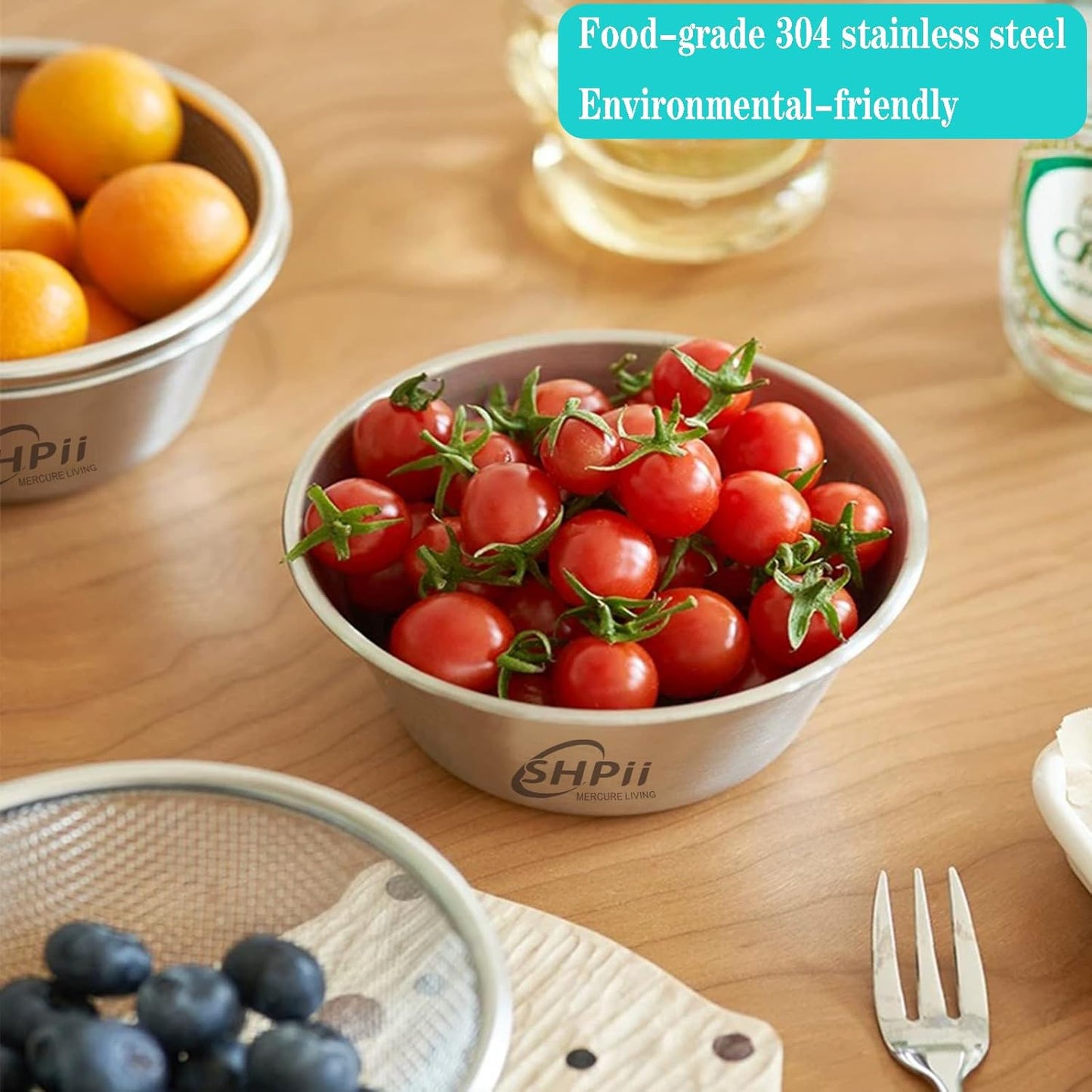 2 Piece Mini 304 Stainless Steel Colander with Mixing Bowl, Kitchen Cooking, Washing Fruits and Vegetables, Back of House Preparation (800ML)