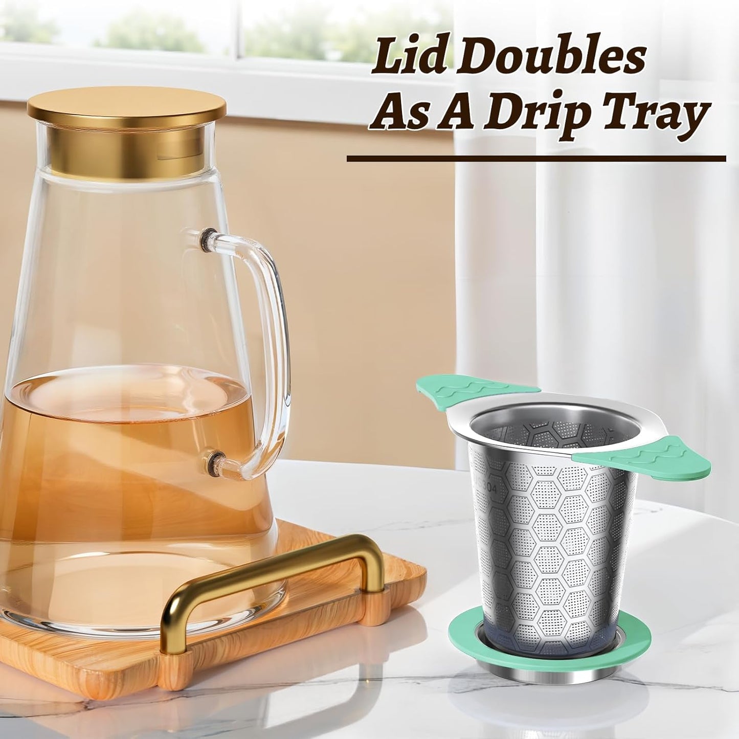 Tea Infuser for Loose Leaf Tea,18/8 Stainless Steel Tea Infuser with Heat Proof Silicone Handles,Extra Fine Mesh Tea Strainers Filter Fine Tea Leaves Effectively,Fits TeaPots/Mugs-Green