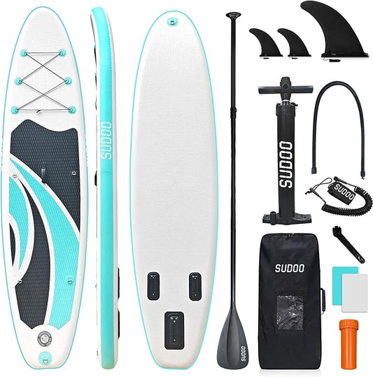 Inflatable Stand Up Paddle Board 10‘x30‘‘- Ultra-Light SUP with Backpack, Pump, Paddle, Coil Leash, 3 Fins, Repair Kit, Stable Design, Non-Slip EVA Deck for Adults & Youth