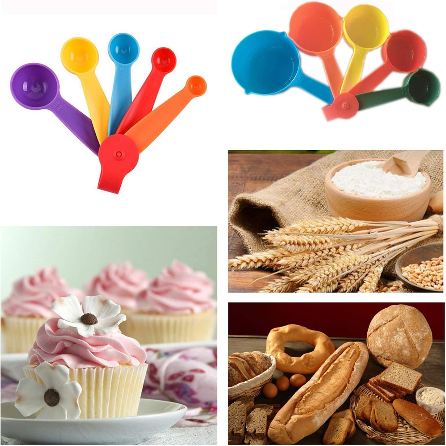 10 Pieces Plastic Measuring Cups and Spoons Set Colored for Kitchen Cooking Bathing (random style)