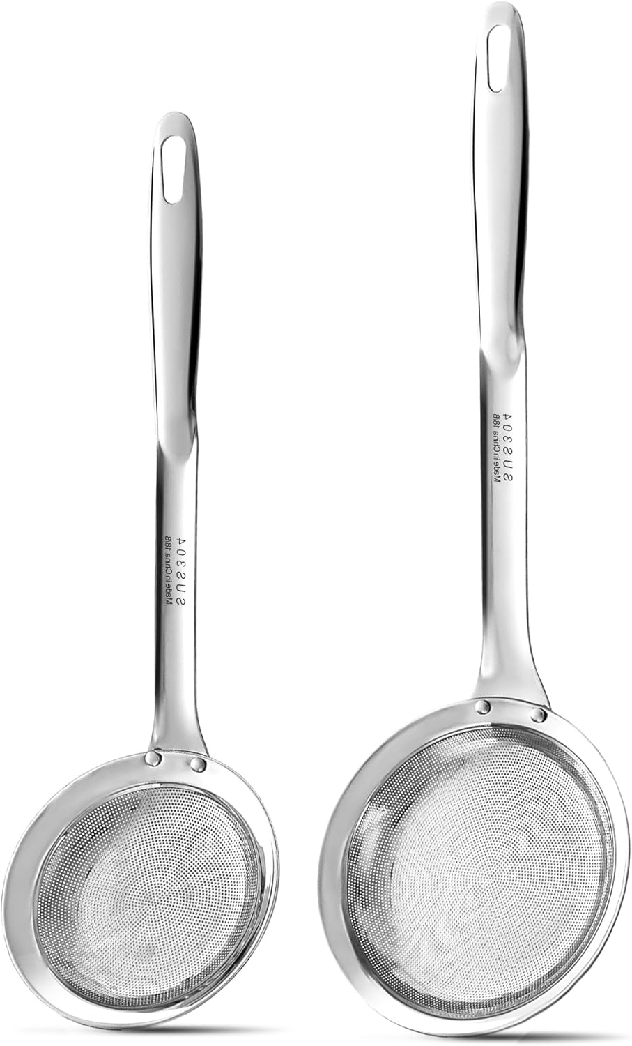 Filter Scoop Stainless Steel Fat Skimmer Spoon, Professional Skimmer Spoon Grease Filter Ladle, Oil Separator for Frying and Gravy, Commercial Kitchen Strainer (3.5 Inch & 4.3 Inch)