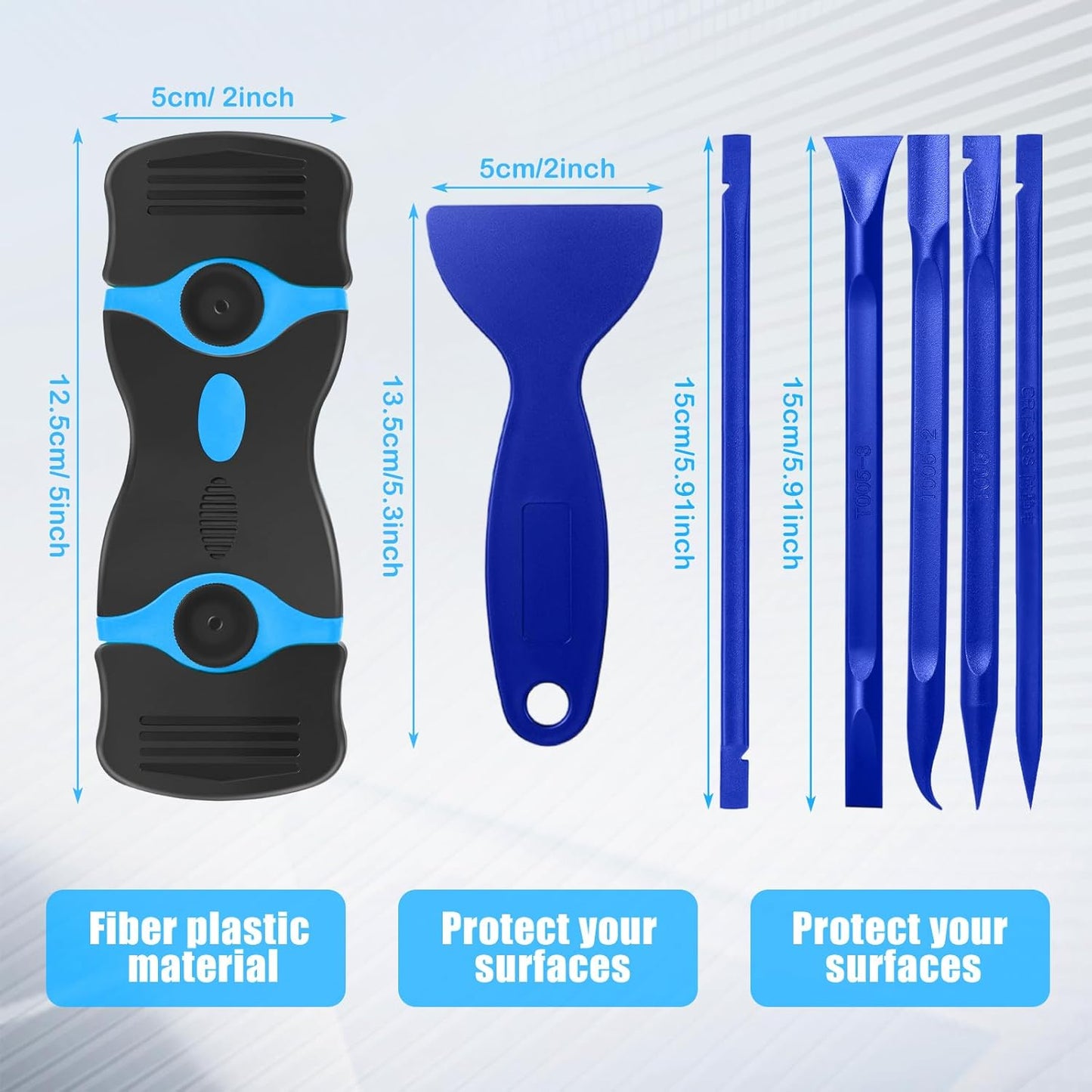 Tallew 12 Pcs Plastic Scraper Tool Razor Blade Plastic Pick Putty Knife Non Scratch Tool Set for Window Floor Label Removal Stickers Paint Cleaning Tile Floors Walls Labels Oil Stains (Classic Color)